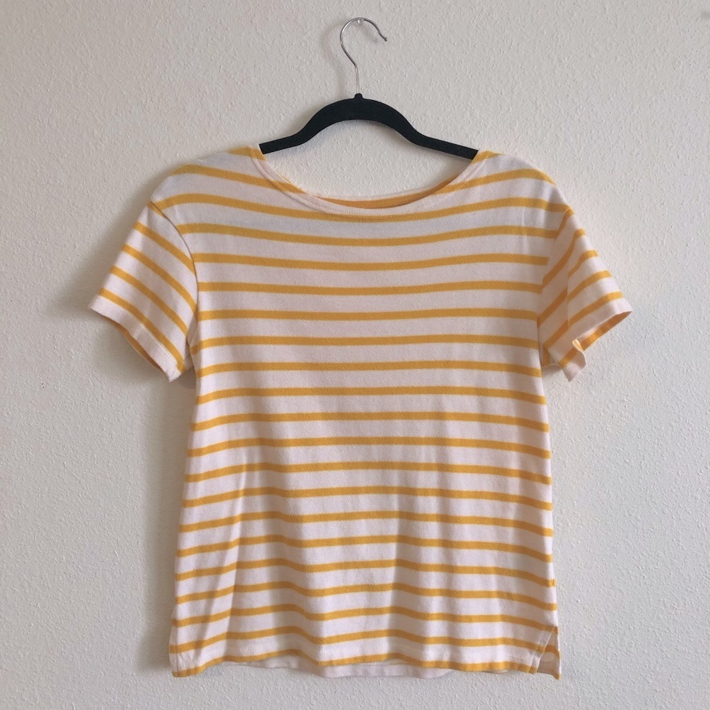 Old Navy White/Yellow Striped Knit Tee